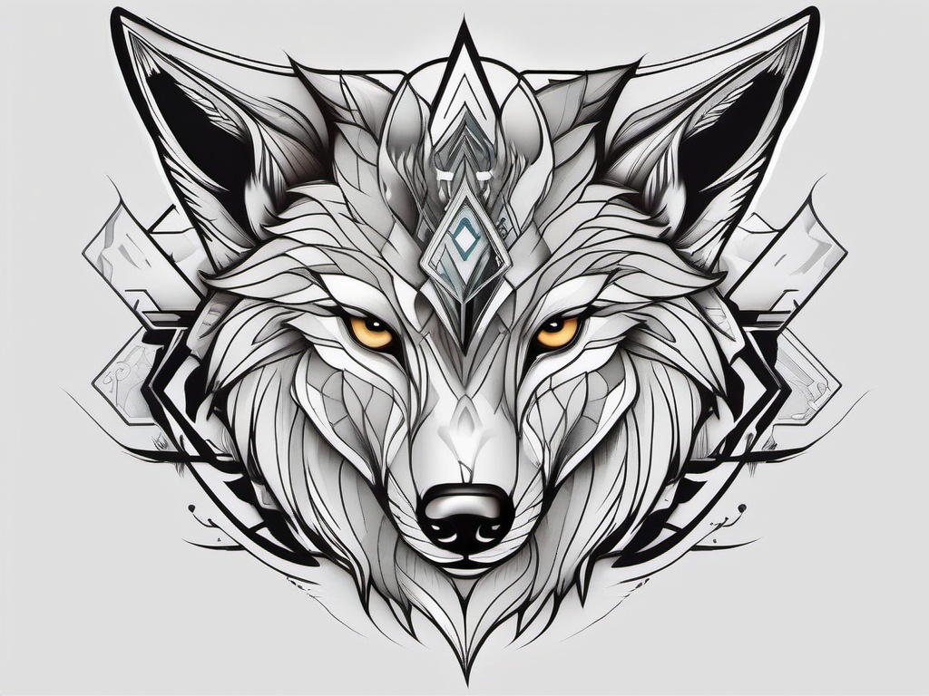 Neo Traditional Wolf,modern take on the traditional wolf, reflecting contemporary values and aesthetics. , tattoo design, white clean background