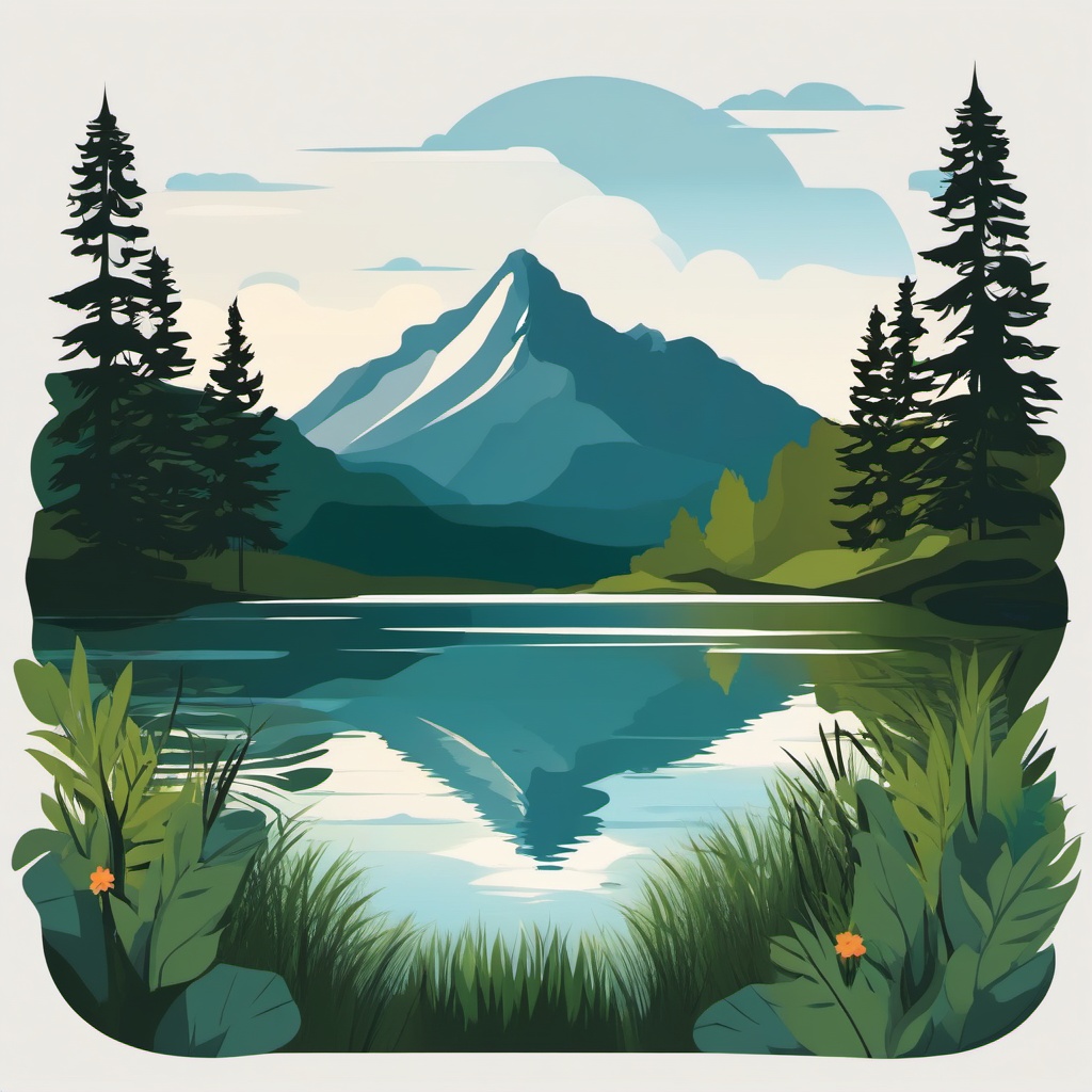 Mountain Lake clipart - A serene mountain lake surrounded by nature., ,vector color clipart,minimal