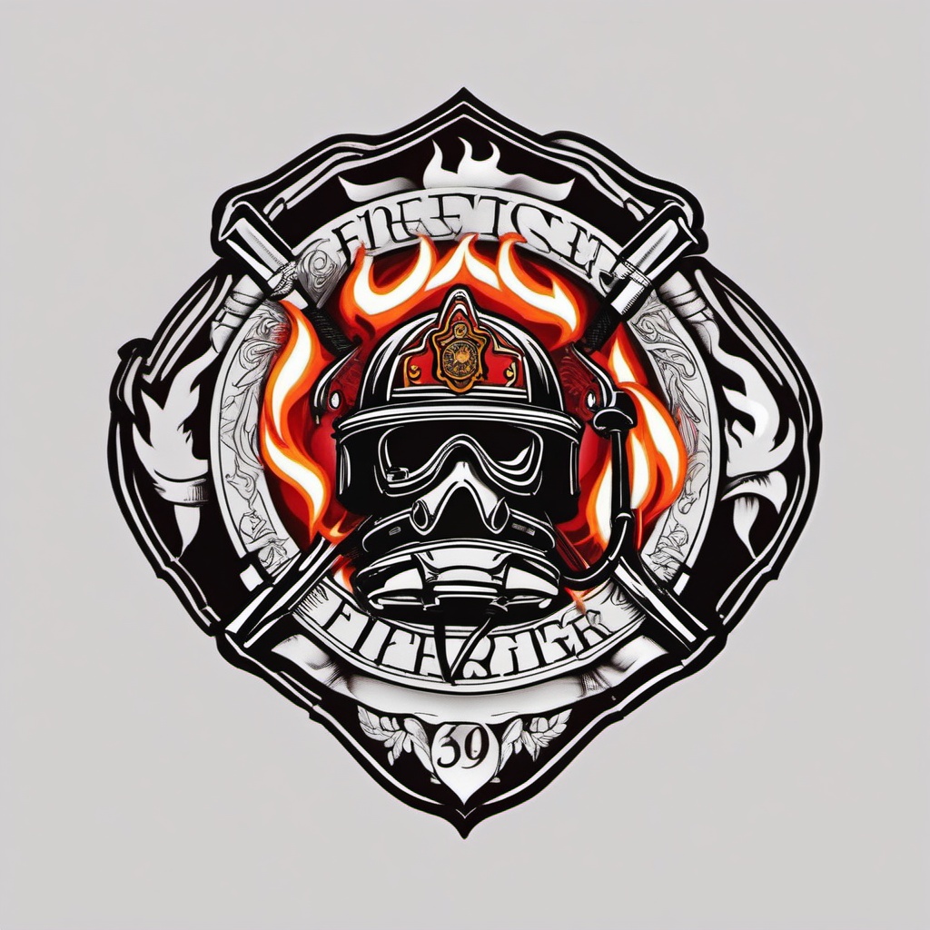 simple small firefighter tattoos  simple color tattoo,white background