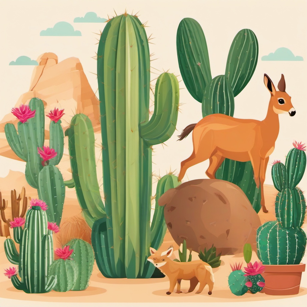 Cactus clipart - cactus surrounded by desert animals  