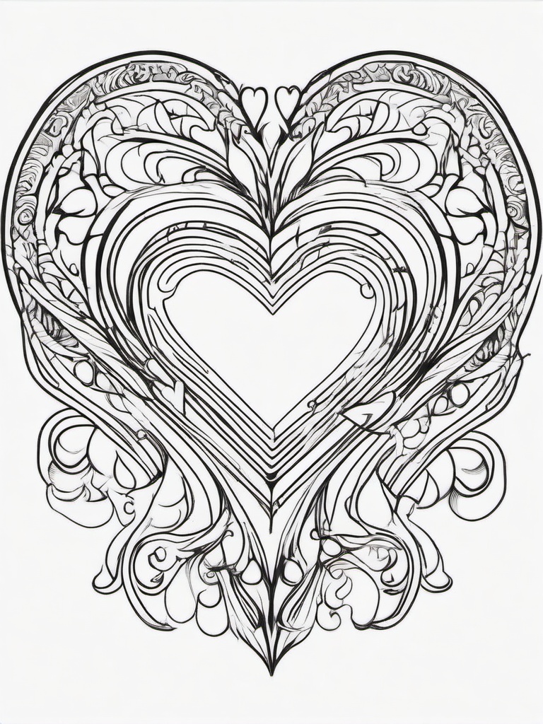 Heart with Flames and Smoke Coloring Pages - Fiery Hearts Surrounded by Smoke  minimal black outline printable sheet, coloring page