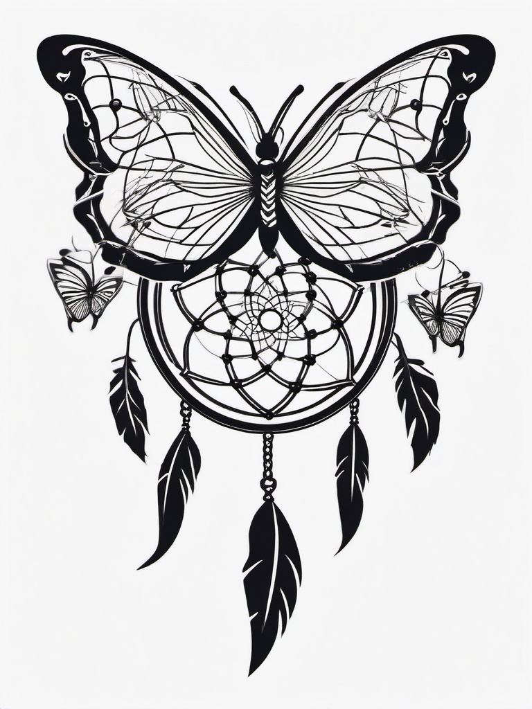 Butterfly Dreamcatcher Tattoo - Tattoo featuring a dream catcher and butterflies.  simple vector tattoo,minimalist,white background