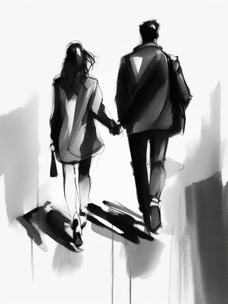 sketch drawing of couple  minimal rough sketch scribbles,doodles,black and white