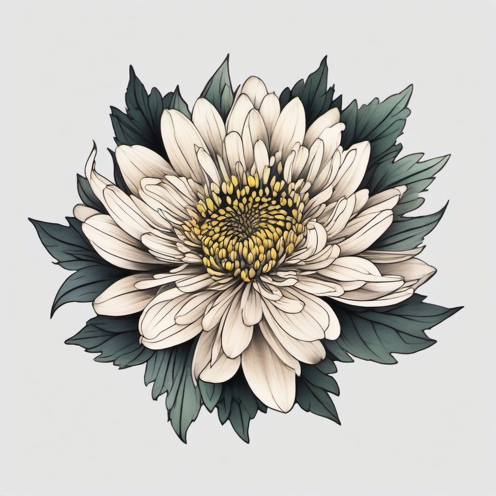 japanese style chrysanthemum tattoo  simple color tattoo,white background,minimal