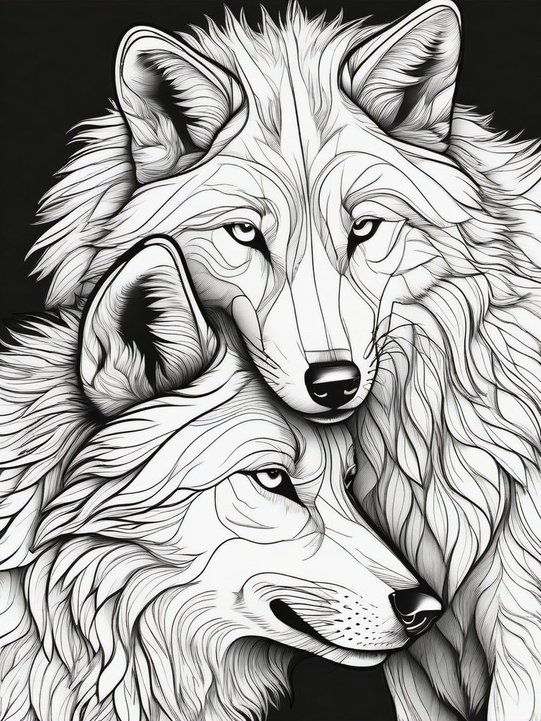 Wolf Coloring Pages - Playful wolf cubs tumbling over each other  simple coloring pages