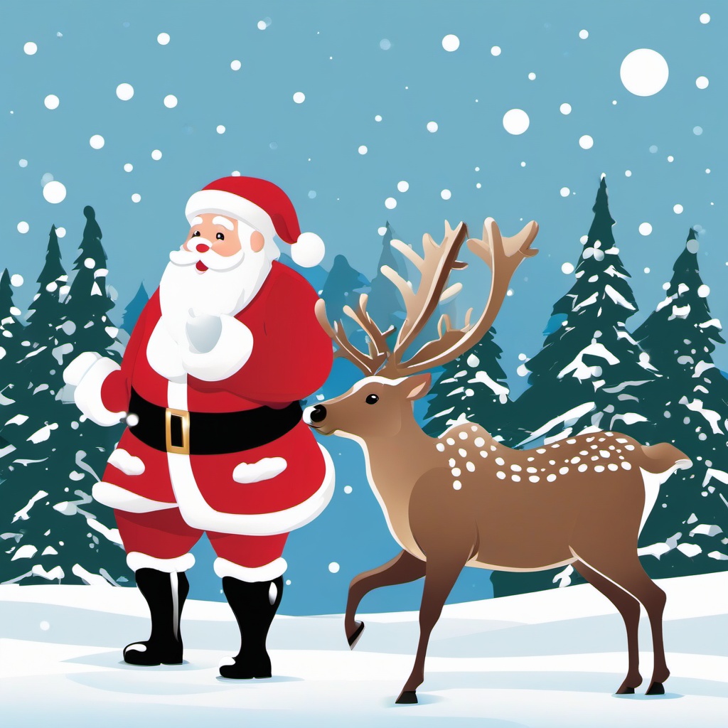 Santa clipart - Santa with reindeer in the snow  