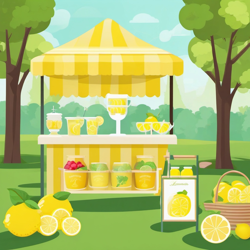 Lemonade Stand in the Park Clipart - A lemonade stand set up in a park.  color vector clipart, minimal style