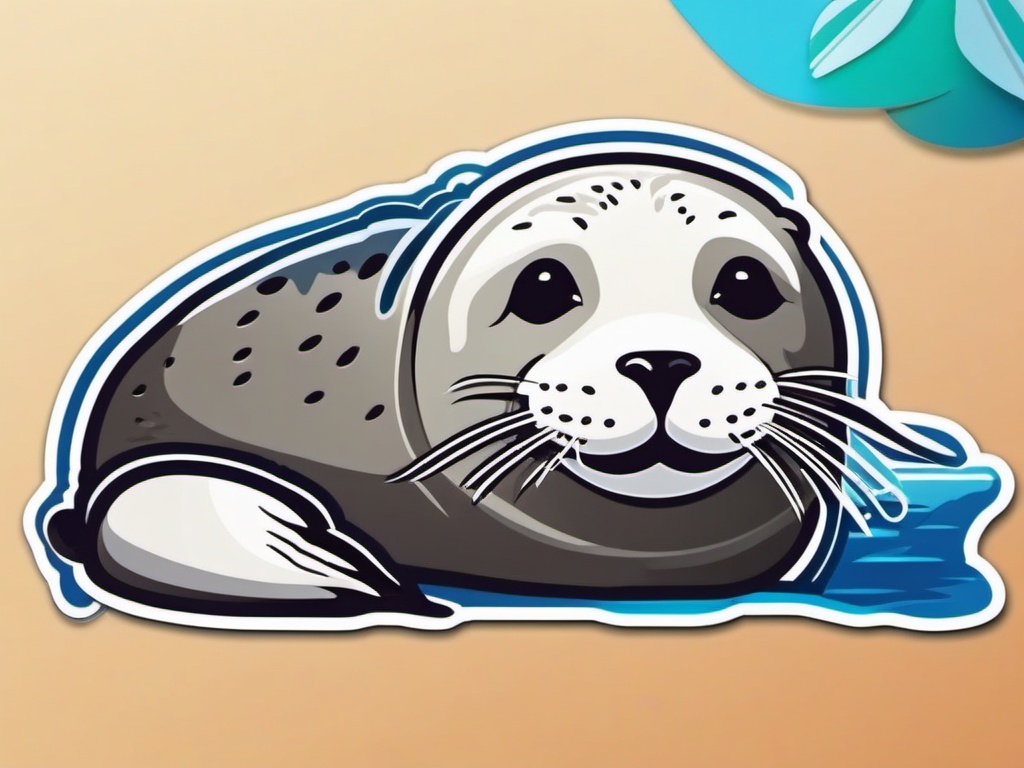 Harbor Seal Sticker - A smiling harbor seal basking in the sun, ,vector color sticker art,minimal