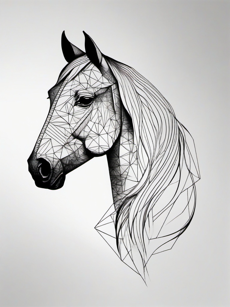 horse geometric tattoo  simple tattoo,minimalist,white background