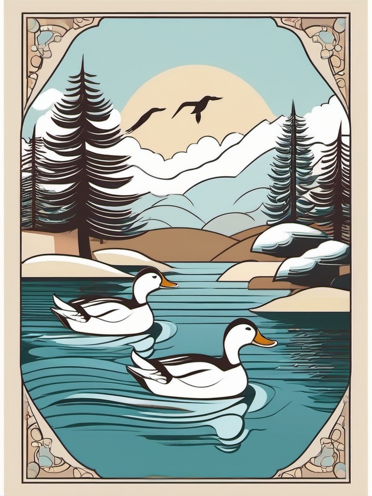 Ducks Swimming clipart - Ducks gracefully swimming in a serene lake., ,vector color clipart,minimal