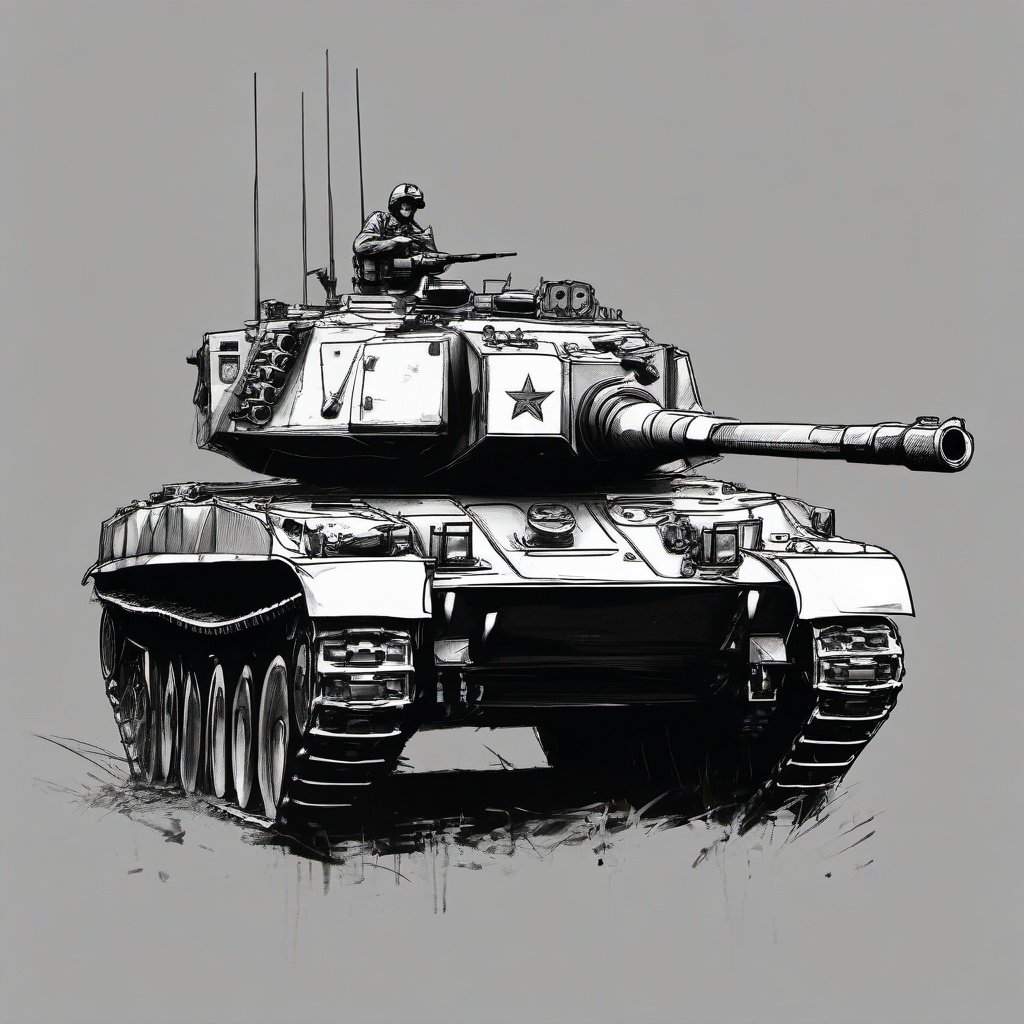 drawing of army tank  minimal rough scribbles,doodles,black and white