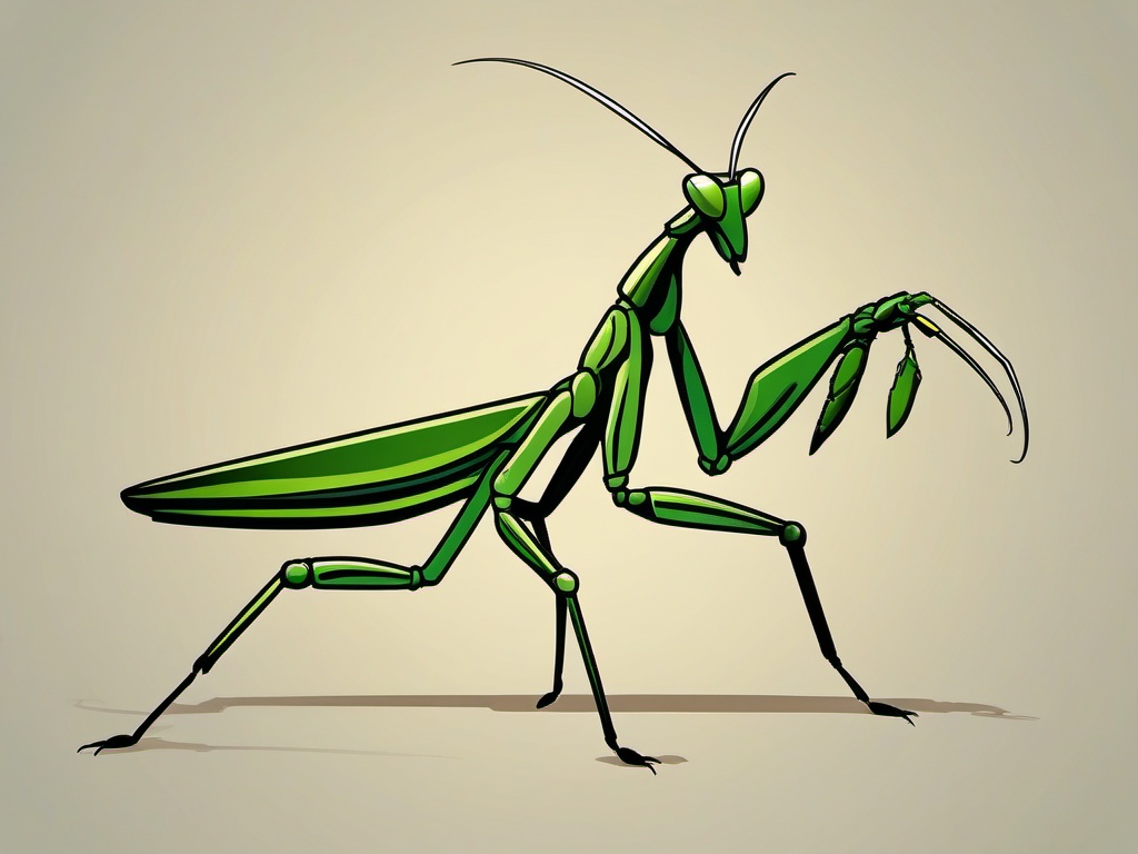 Praying Mantis in Hunting Stance Clip Art - Praying mantis in a poised hunting stance,  color vector clipart, minimal style