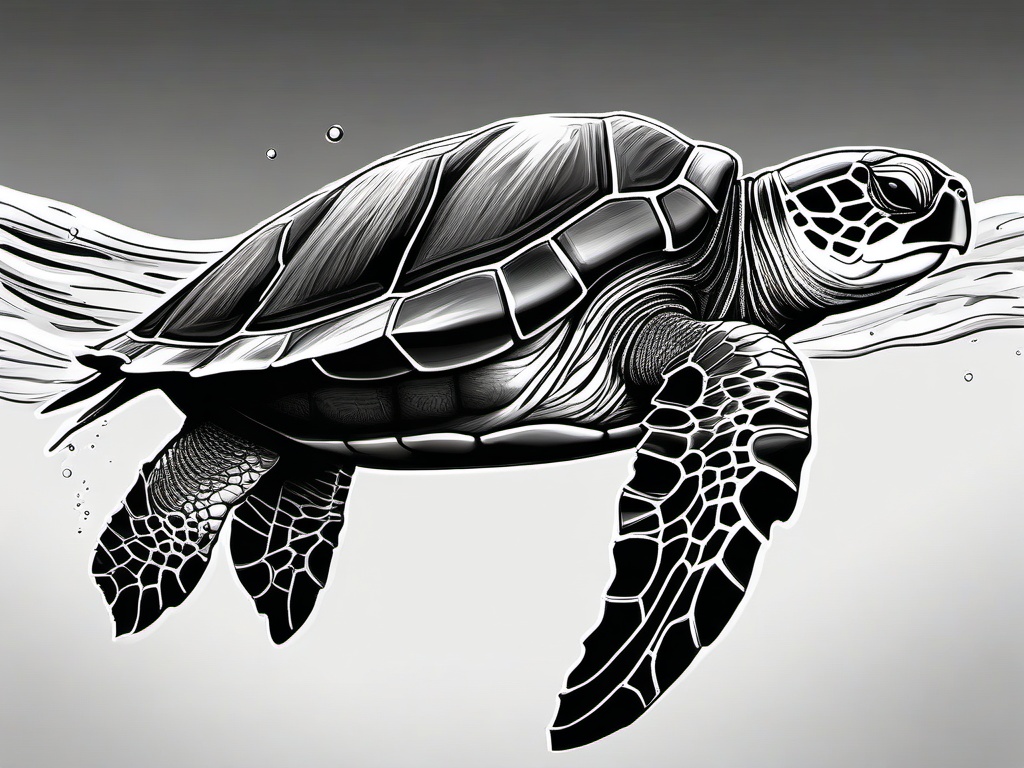 drawing of a sea turtle in the ocean  minimal rough sketch scribbles,doodles,black and white