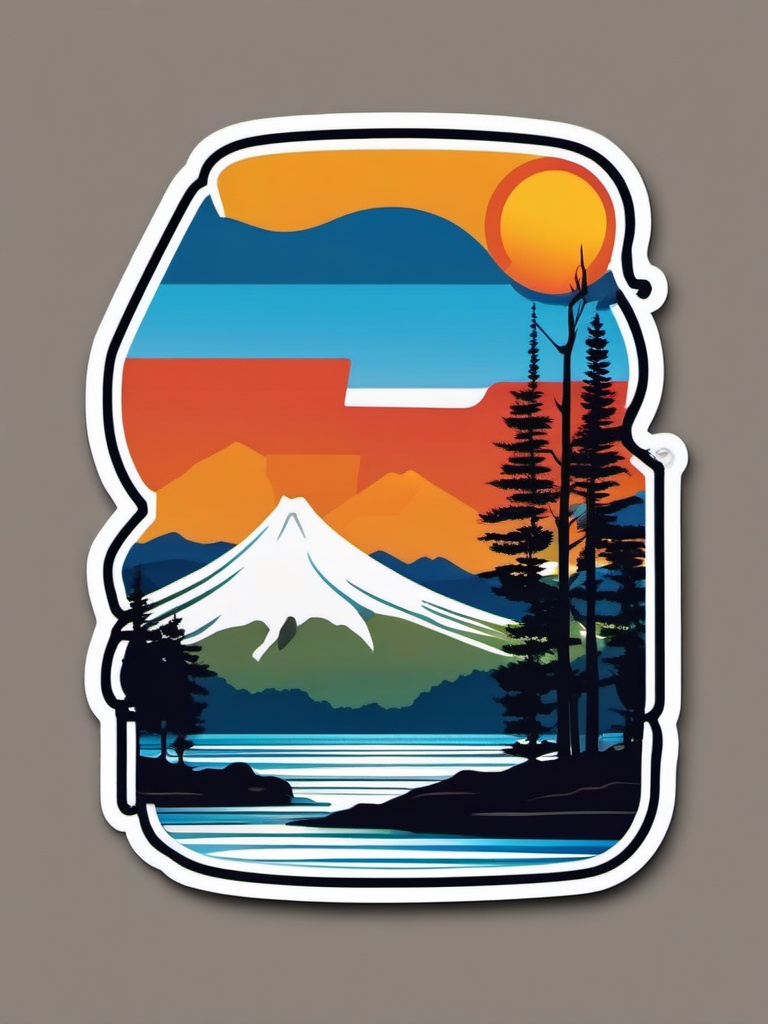 Puerto Varas Llanquihue Lake sticker- Scenic lake surrounded by volcanoes in Chile, , sticker vector art, minimalist design