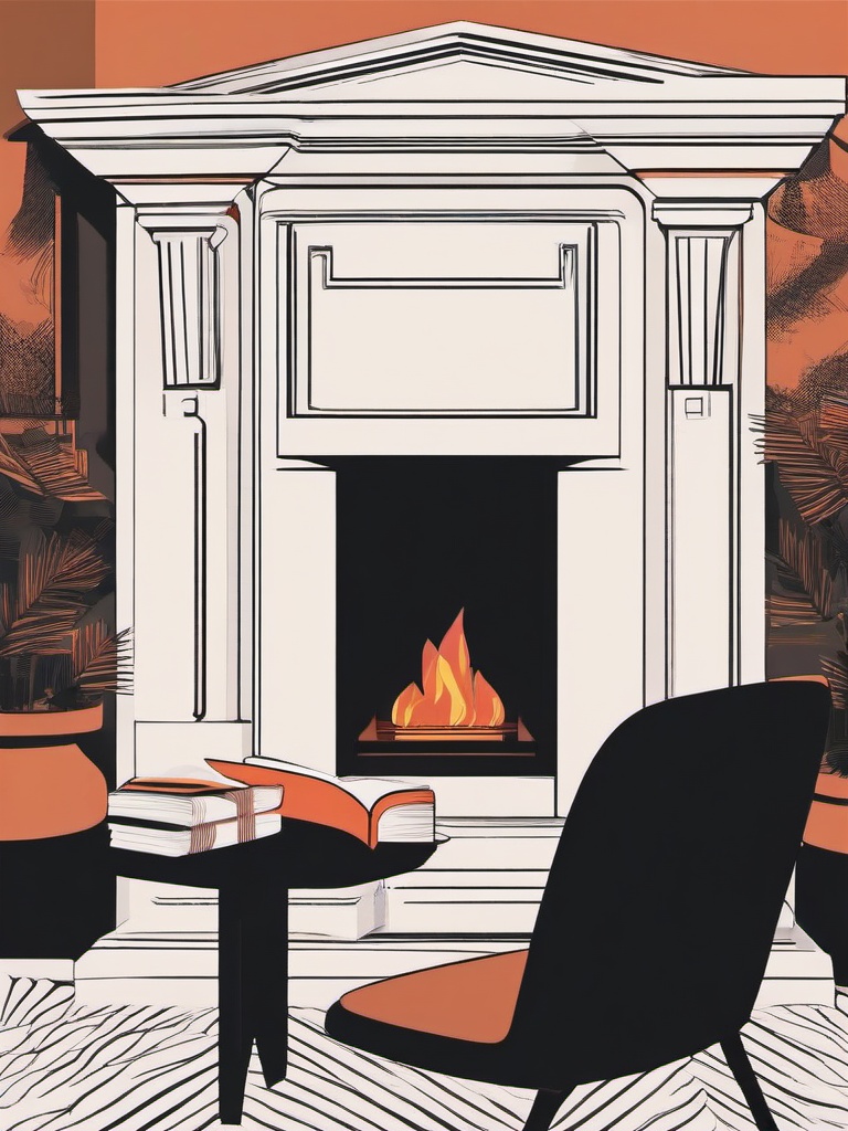 Reading clipart - woman reading a novel by the fireplace  color,minimalist,vector clipart