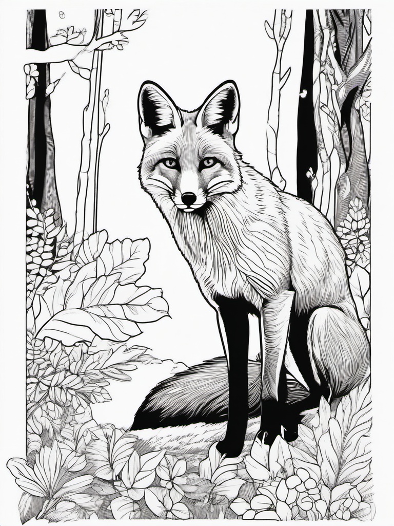 Fox Coloring Pages - Fox in a forest clearing with dappled sunlight  simple coloring pages