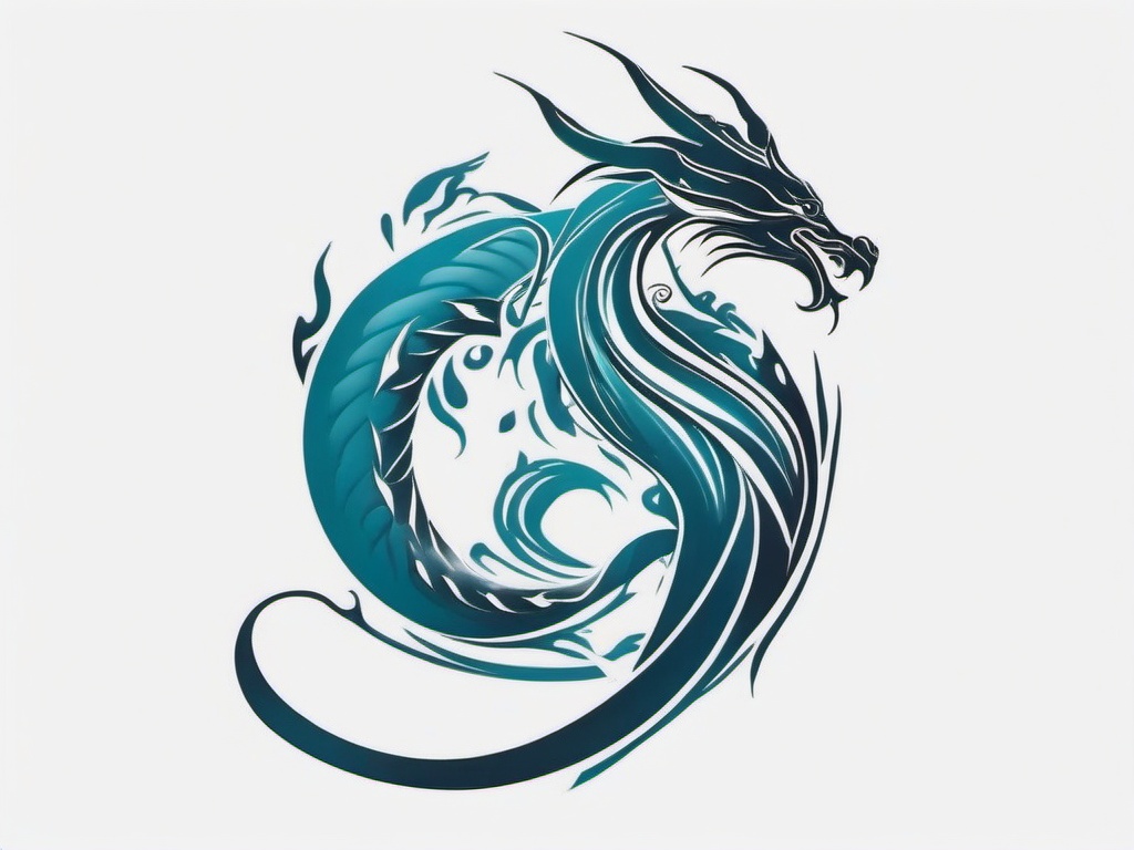 Aquarius Dragon Tattoo - Tattoo inspired by the zodiac sign Aquarius with a dragon motif.  simple color tattoo,minimalist,white background