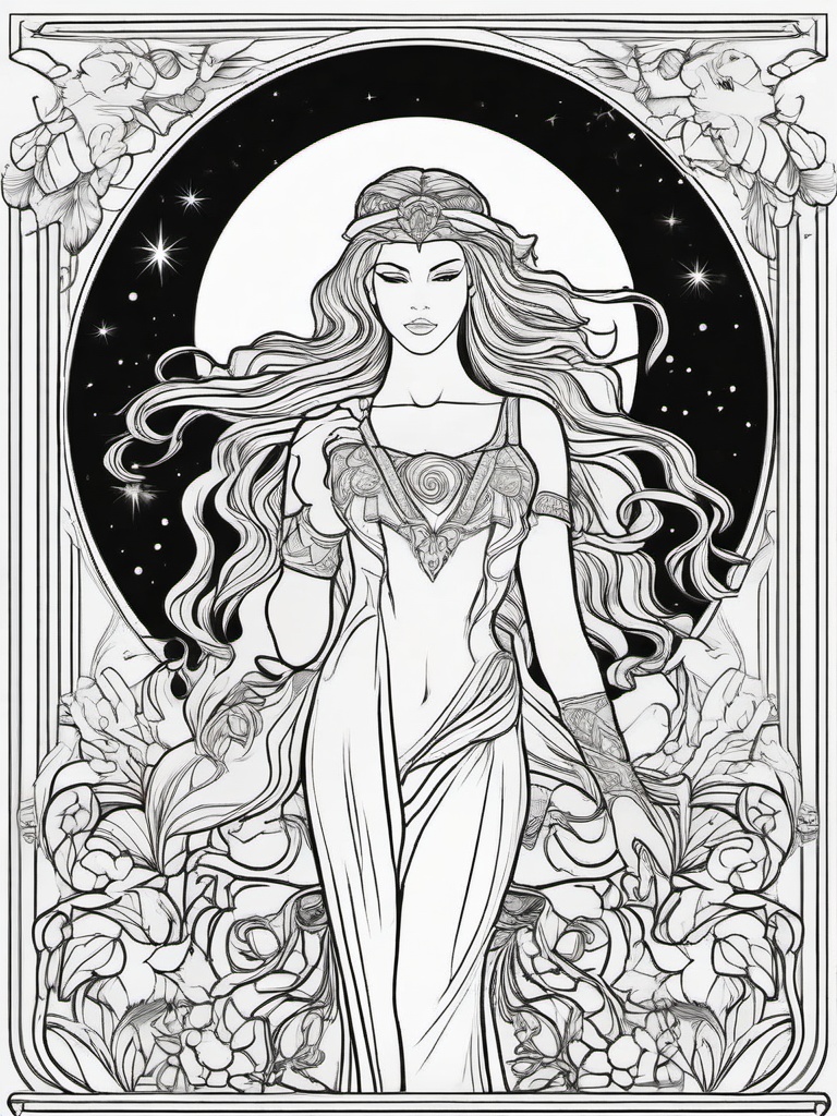 Nyx Coloring Pages - Personification of Night in Mythology  minimal black outline printable sheet, coloring page