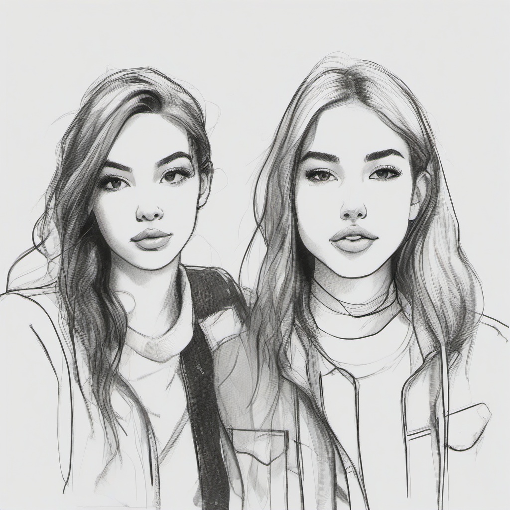 sketch of two best friends  minimal rough sketch scribbles,doodles,black and white