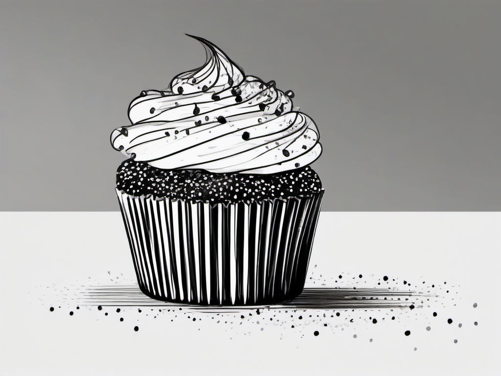 drawing of a cupcake with sprinkles  minimal rough sketch scribbles,doodles,black and white