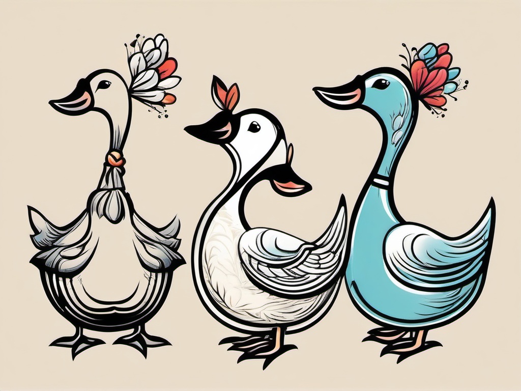 Silly Goose Tattoos-Whimsical and humorous tattoos featuring silly geese, perfect for those who appreciate lighthearted and fun body art.  simple color vector tattoo