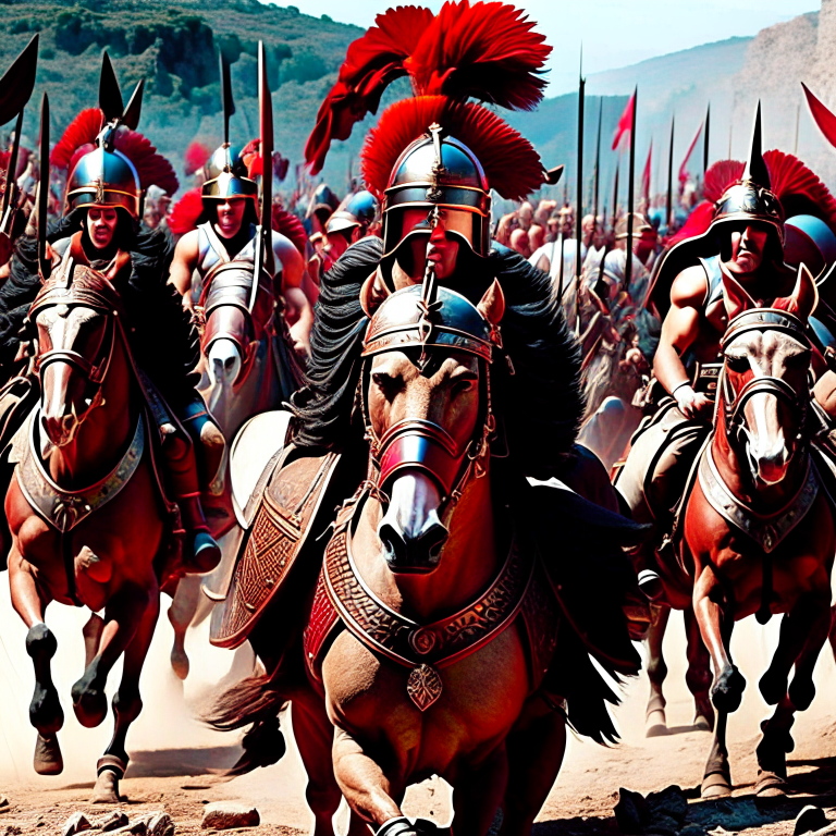 achilles, the invulnerable warrior, leading his myrmidons into battle during the trojan war. 