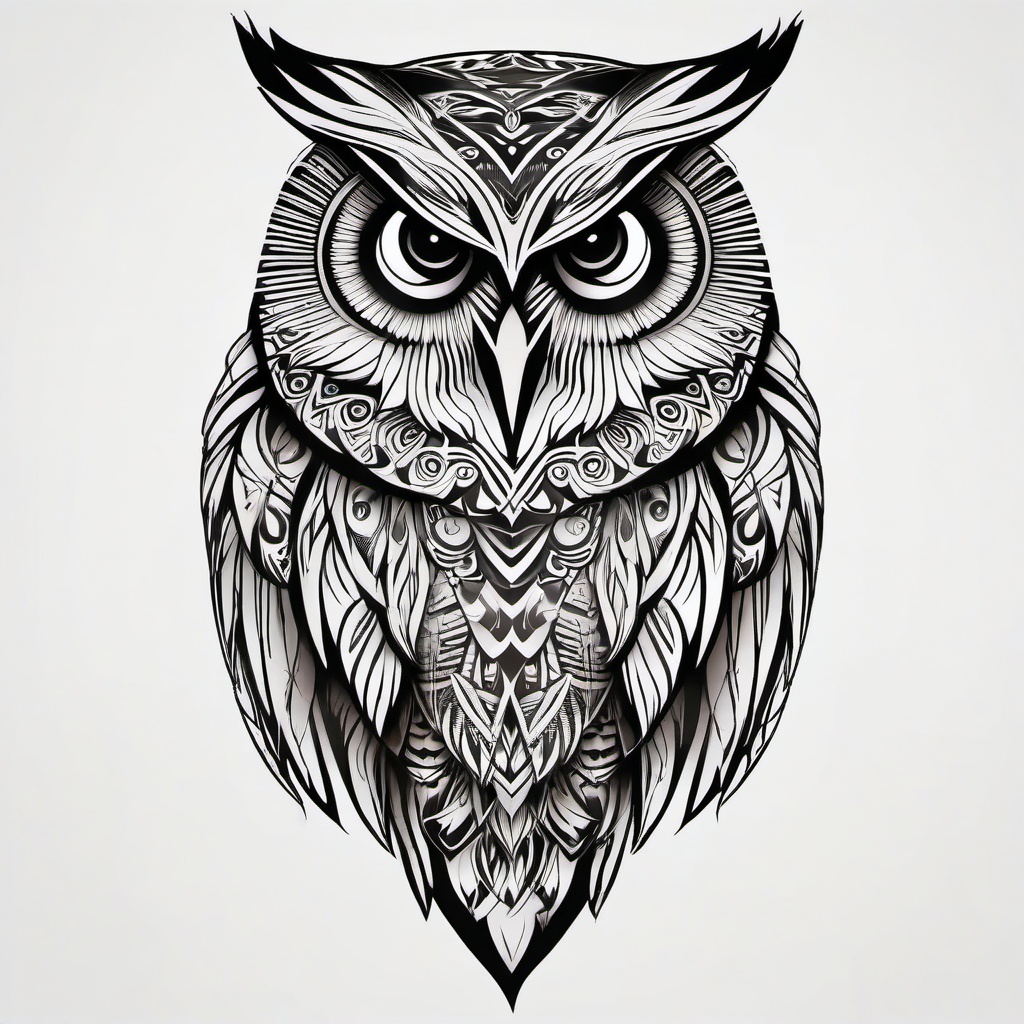 Owl Tattoo Tribal - Infuse tribal aesthetics with the mystique of an owl in a tribal owl tattoo.  simple color tattoo,vector style,white background