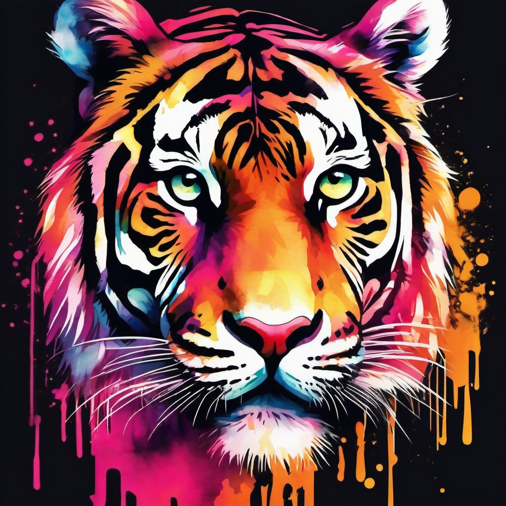 high quality, logo style, Watercolor, vibrant colorful  tiger face logo facing forward, monochrome background, by yukisakura, awesome full color, 
