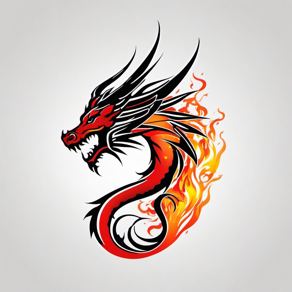 Fire Dragon Tattoo - Fiery and vibrant dragon tattoo design.  simple color tattoo,minimalist,white background