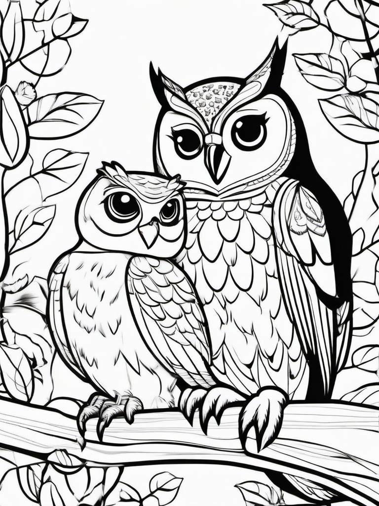 Owl Coloring Pages - Owl and squirrel sharing a laugh  simple coloring pages