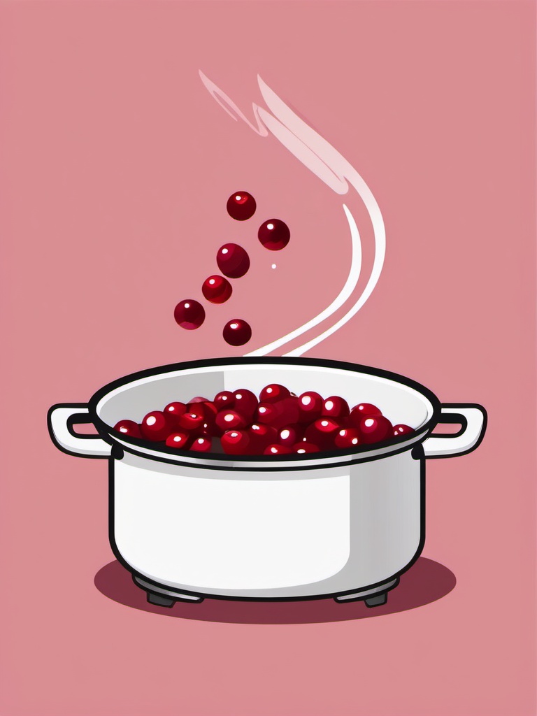 Cranberry Sauce Pot Clipart - Pot of cranberries being cooked for sauce.  color vector clipart, minimal style