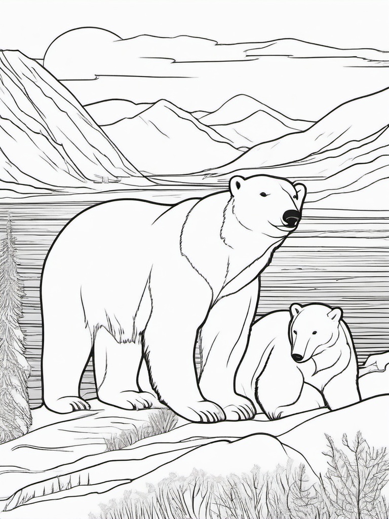 Polar Bear Coloring Pages - Majestic Polar Bears in Winter  minimal black outline printable sheet, coloring page