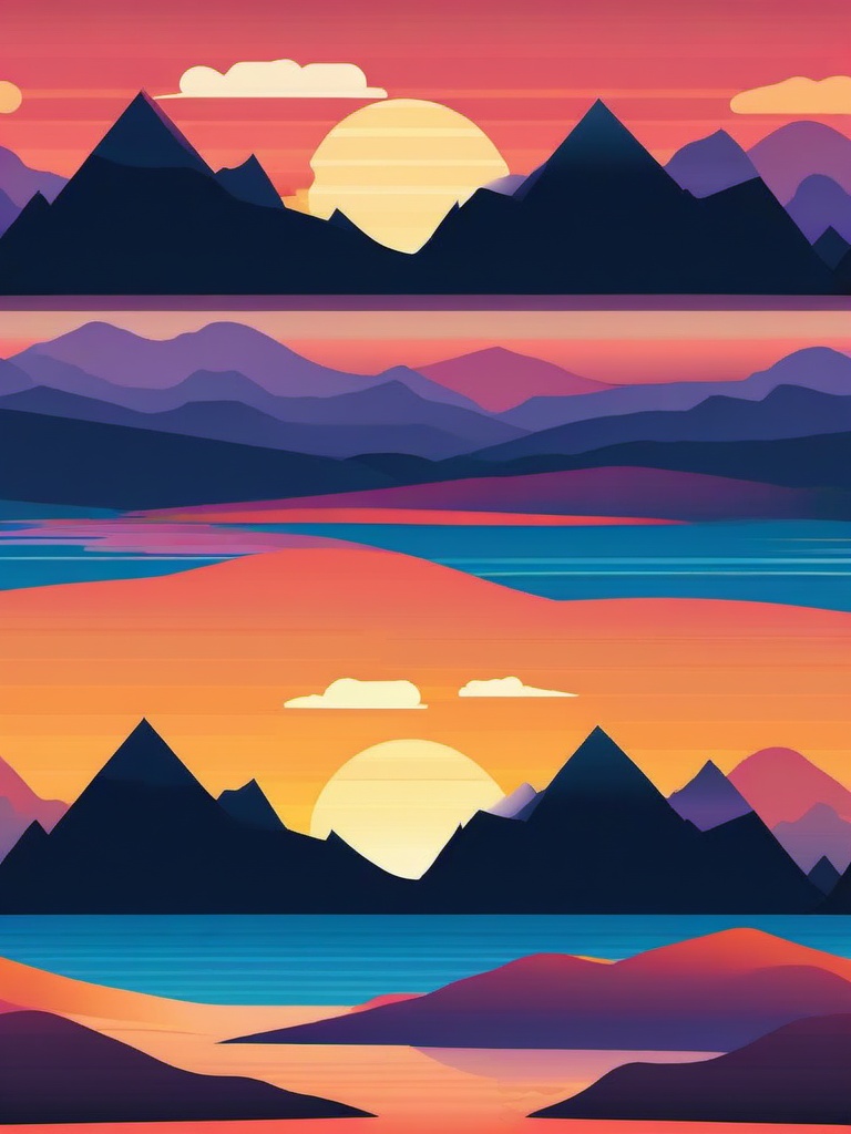 Mountain Sunrise clipart - Scenic sunrise over the peaks, ,vector color clipart,minimal