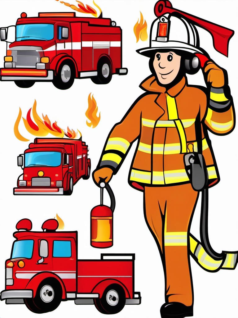 Fireman clipart - fireman and fire truck  vector clipart