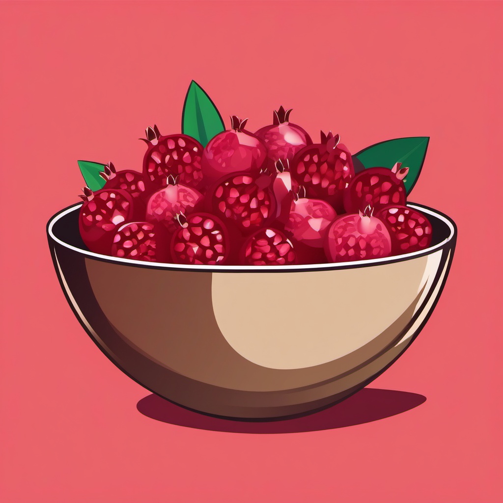 Pomegranate in a Bowl Clipart - A bowl filled with fresh pomegranate seeds.  color vector clipart, minimal style