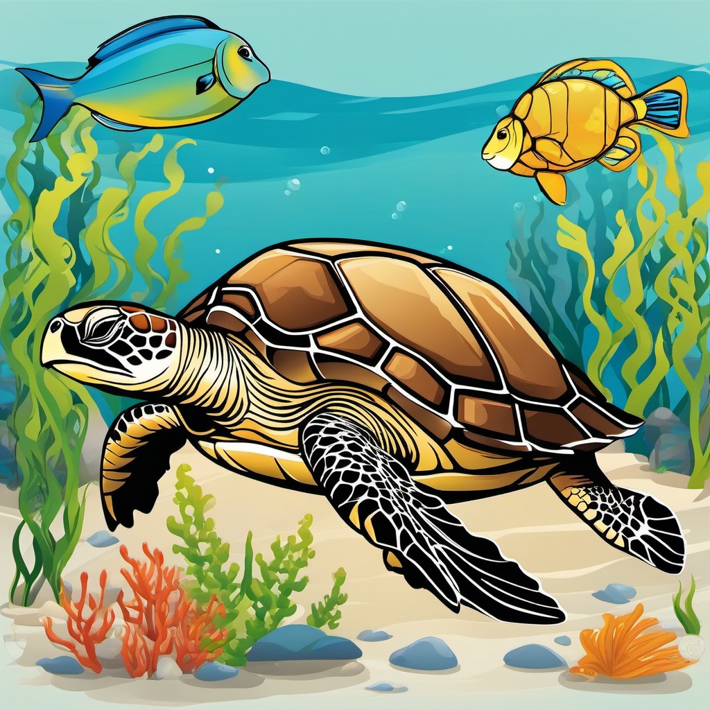 Sea Turtle clipart - sea turtle in a marine habitat  clipart