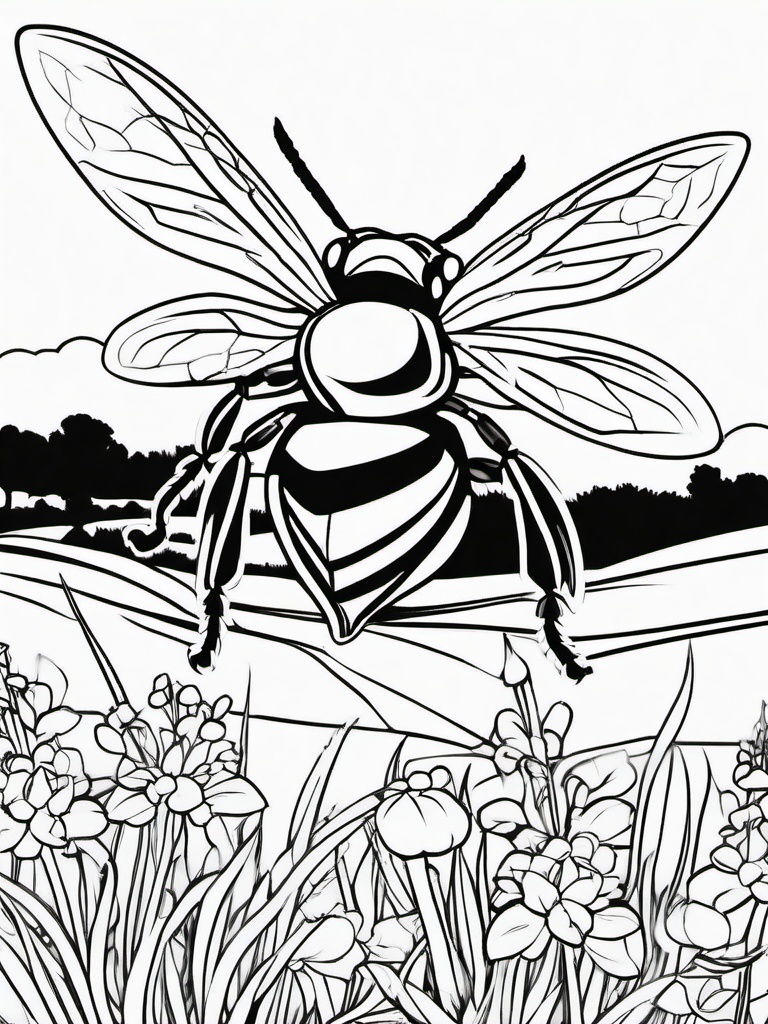 Bumblebee Coloring Pages - Bee flying toward a field of clover  simple coloring pages