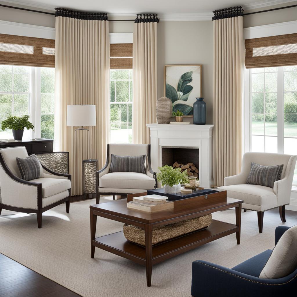 transitional living room with a blend of modern and traditional furnishings. 