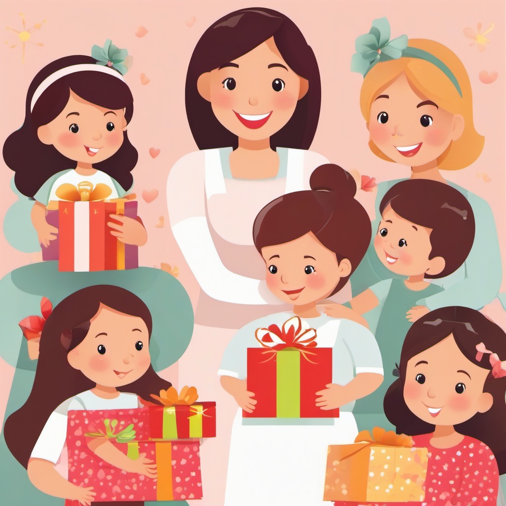 Mothers Day clipart - children giving gifts to their mother  