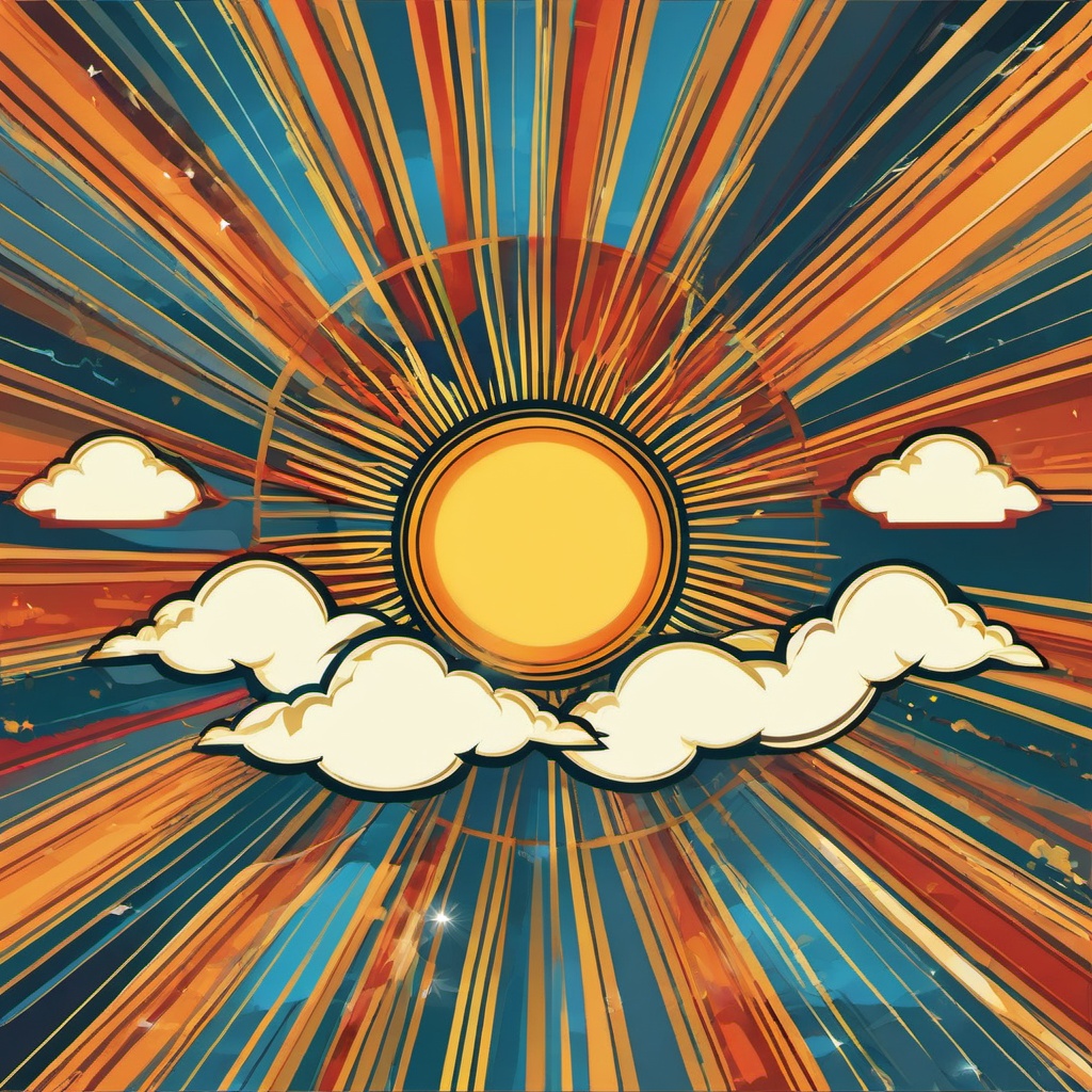 Sun clipart - sun with rays shining through clouds  