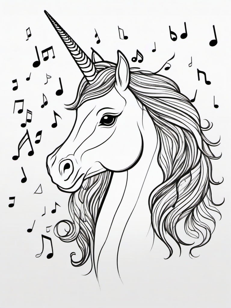 Unicorn with Music Notes Coloring Pages - Musical Unicorn Spreading Joy  minimal black outline printable sheet, coloring page