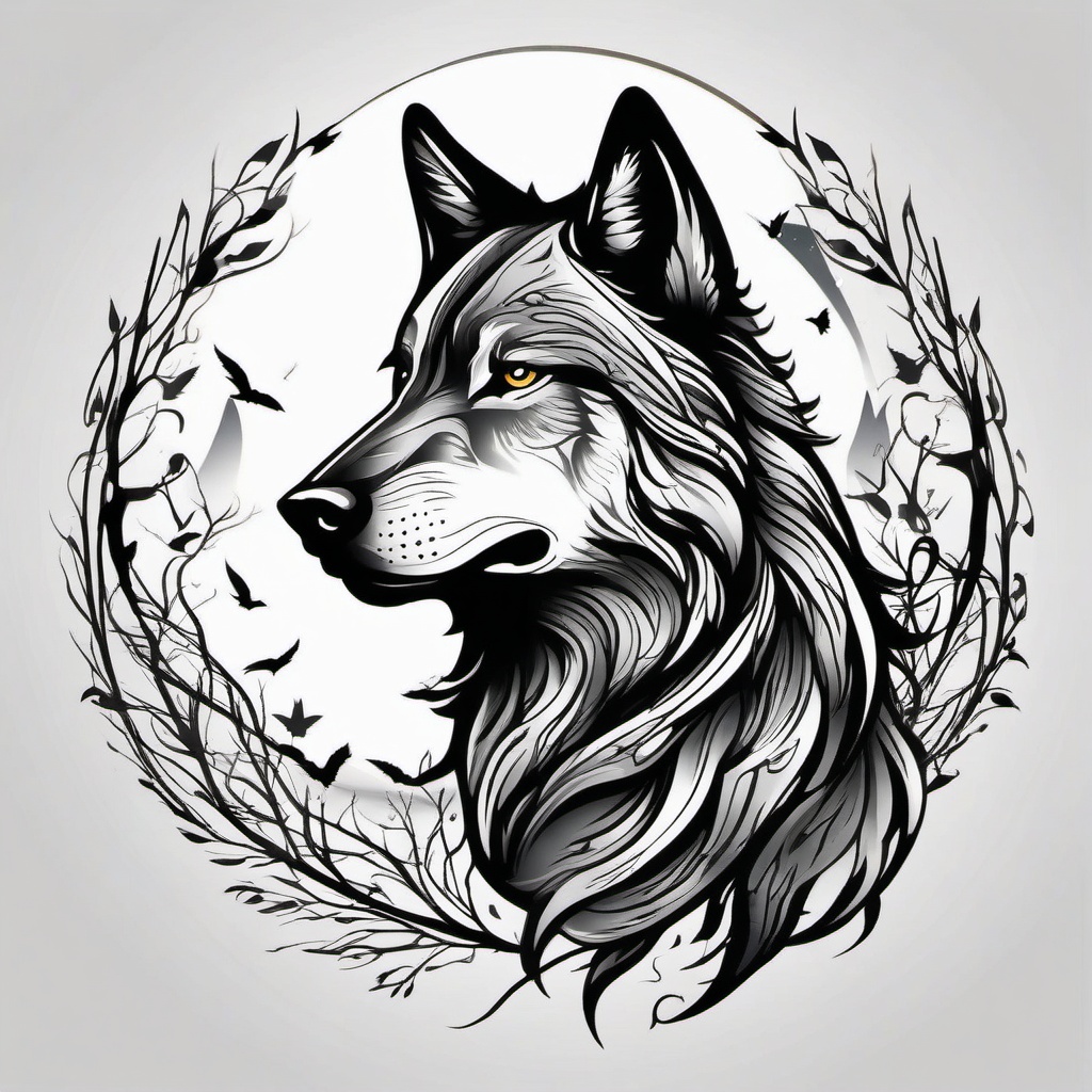 Lone Wolf Tattoo Ideas,creative ideas for a lone wolf-themed tattoo, celebrating independence and self-reliance. , color tattoo design, white clean background