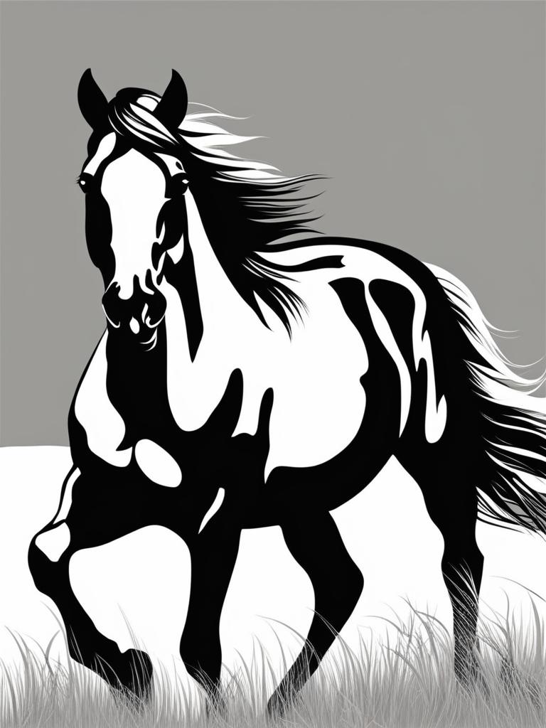 horse clipart black and white in a tranquil pasture - galloping with grace. 