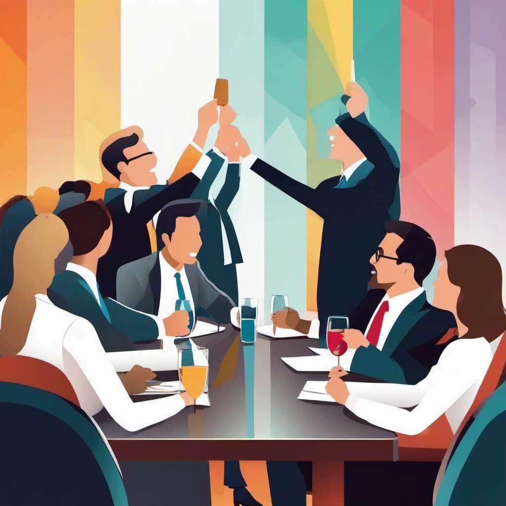 Congratulations clipart - business meeting celebrating a success  color,minimalist,vector clipart