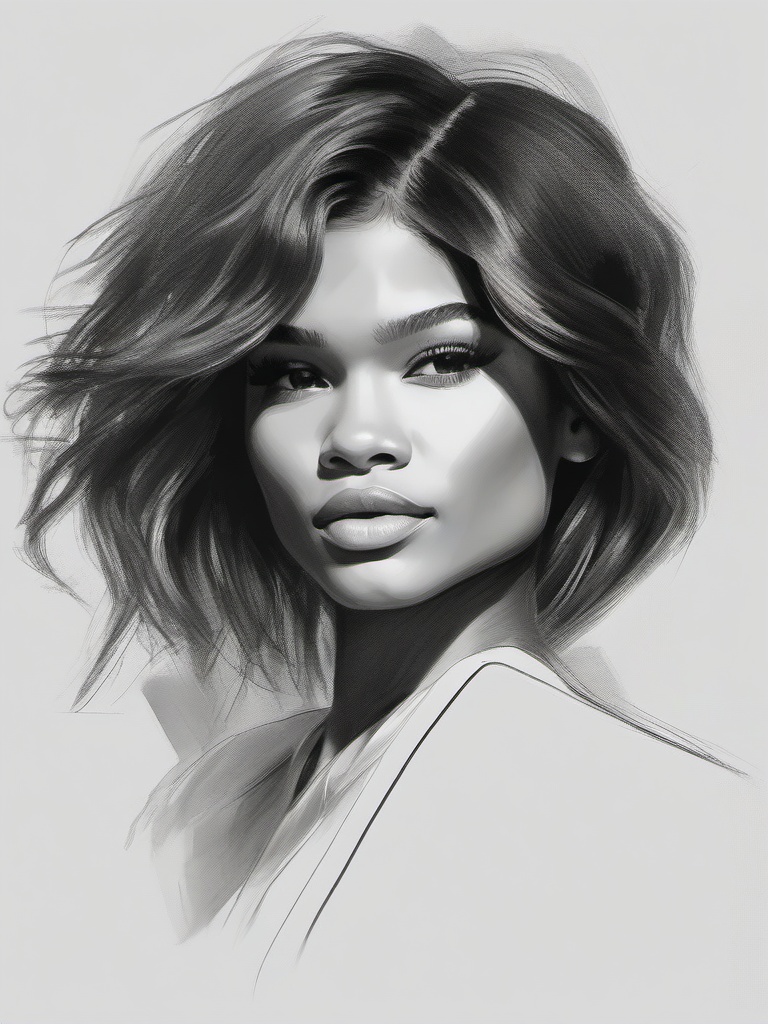 drawing of Zendaya with a confident pose  minimal rough sketch scribbles,doodles,black and white