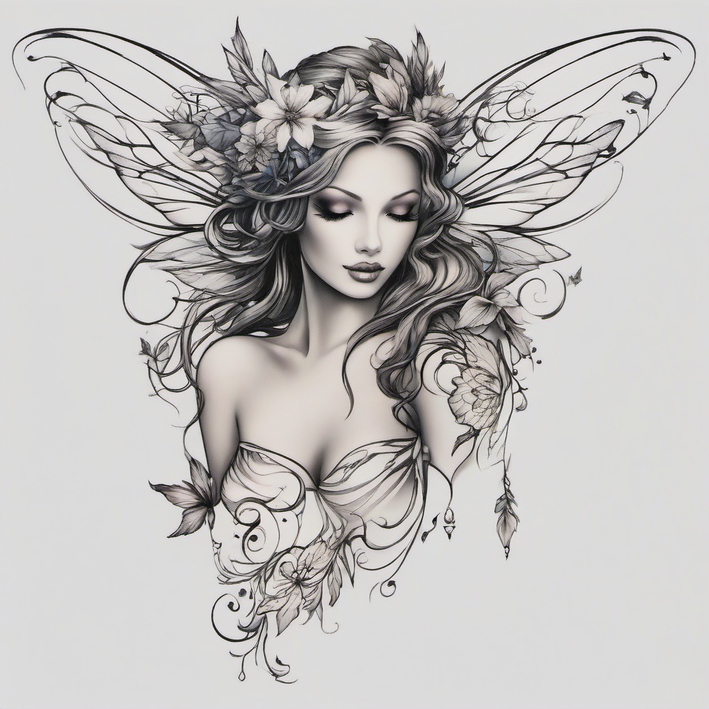 half sleeve fairy tattoos  simple color tattoo,white background