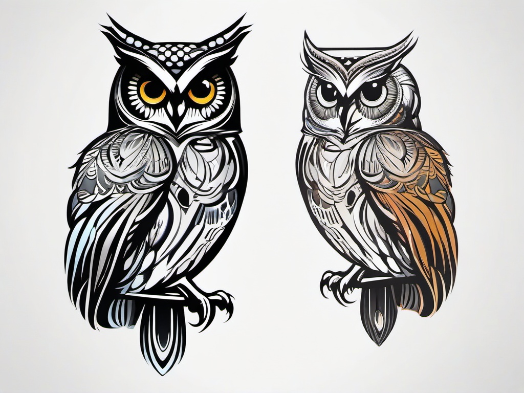 Temporary Tattoo Owl - Experiment with the allure of owls through temporary owl tattoos.  simple color tattoo,vector style,white background