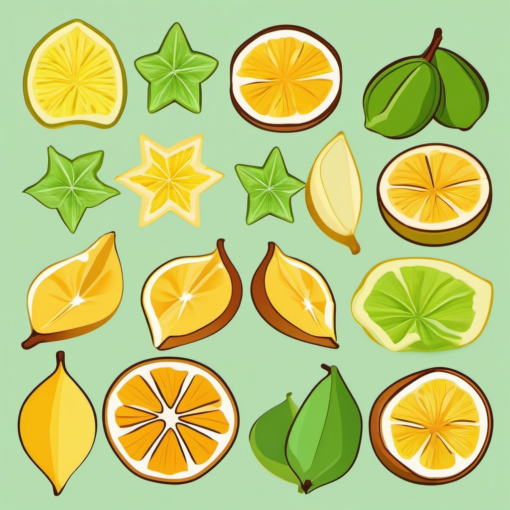 Star Fruit Slices Clipart - Slices of star fruit with a unique shape.  color vector clipart, minimal style