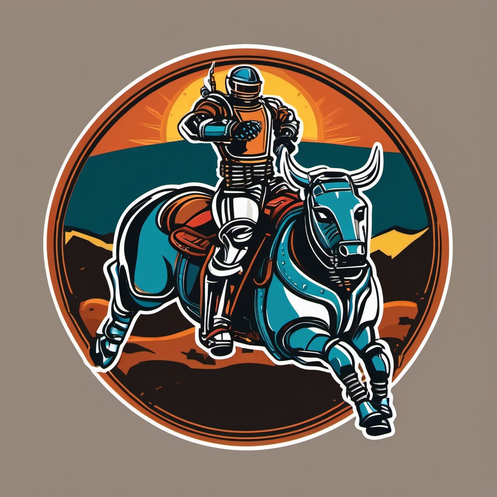 Robot Rodeo sticker- Mechanical Bull Riding, , sticker vector art, minimalist design