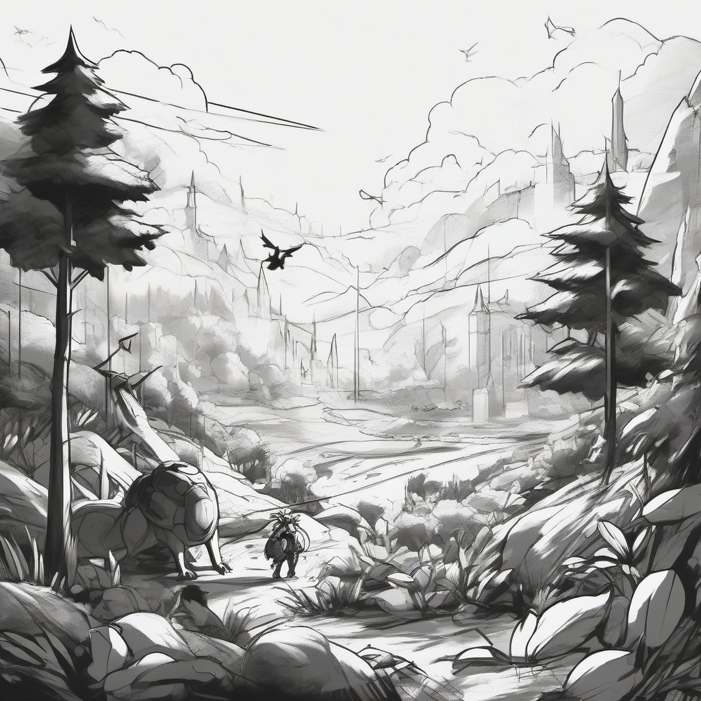 drawing of a Pokémon battle scene  minimal rough sketch scribbles,doodles,black and white